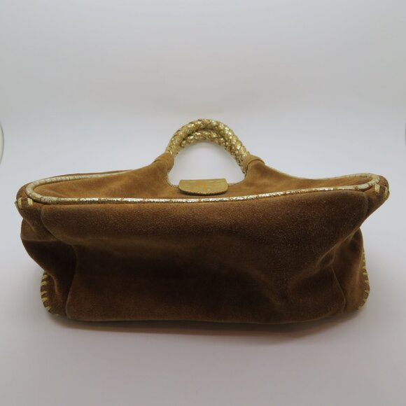 Women Handheld Brown Suede Leather Purse Fatto a Mano by Carlos Falchi Small Bag - Picture 10 of 16